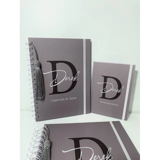 Caderneta de Vacina/ Porta Documentos/ Livro do bebê / Letra Inicial/Cinza / Personalizada