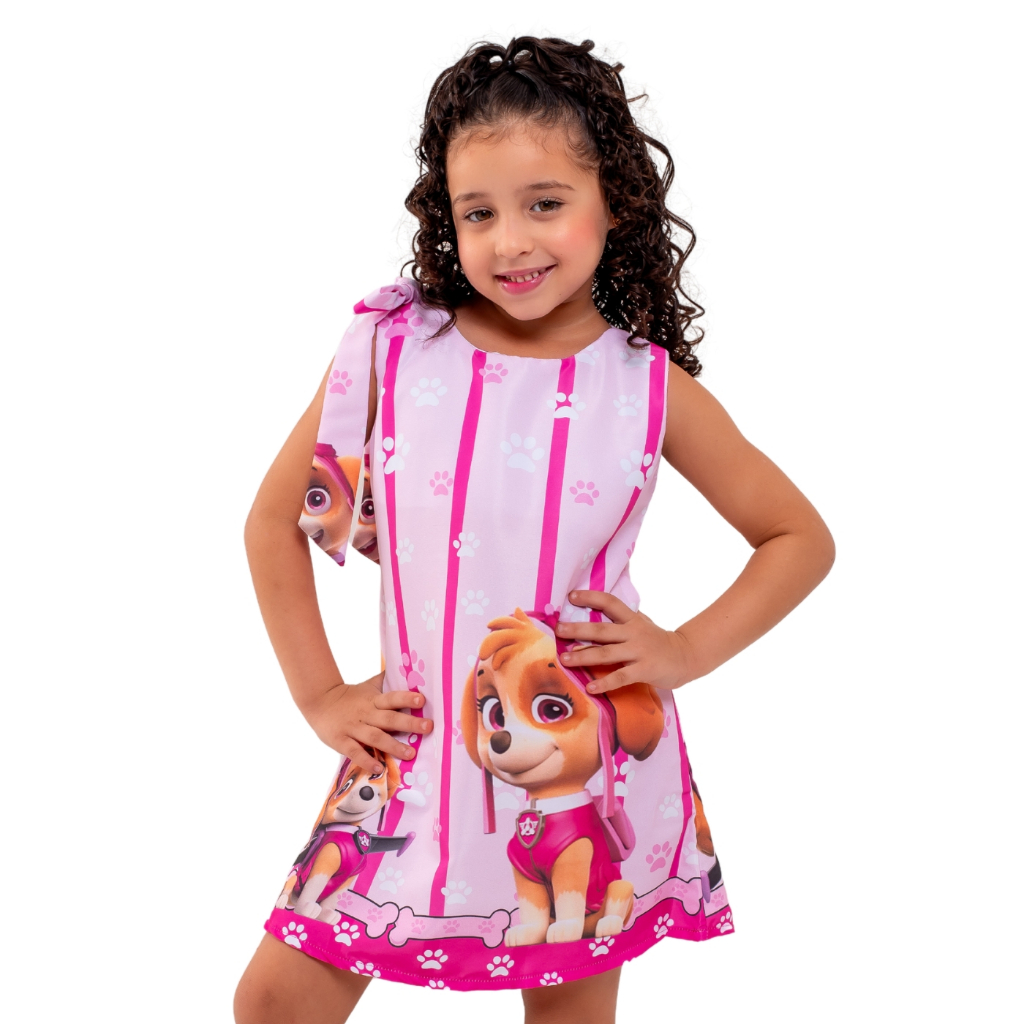 vestido temático infantil, desenho da sky, patrulha canina, roupa de ...