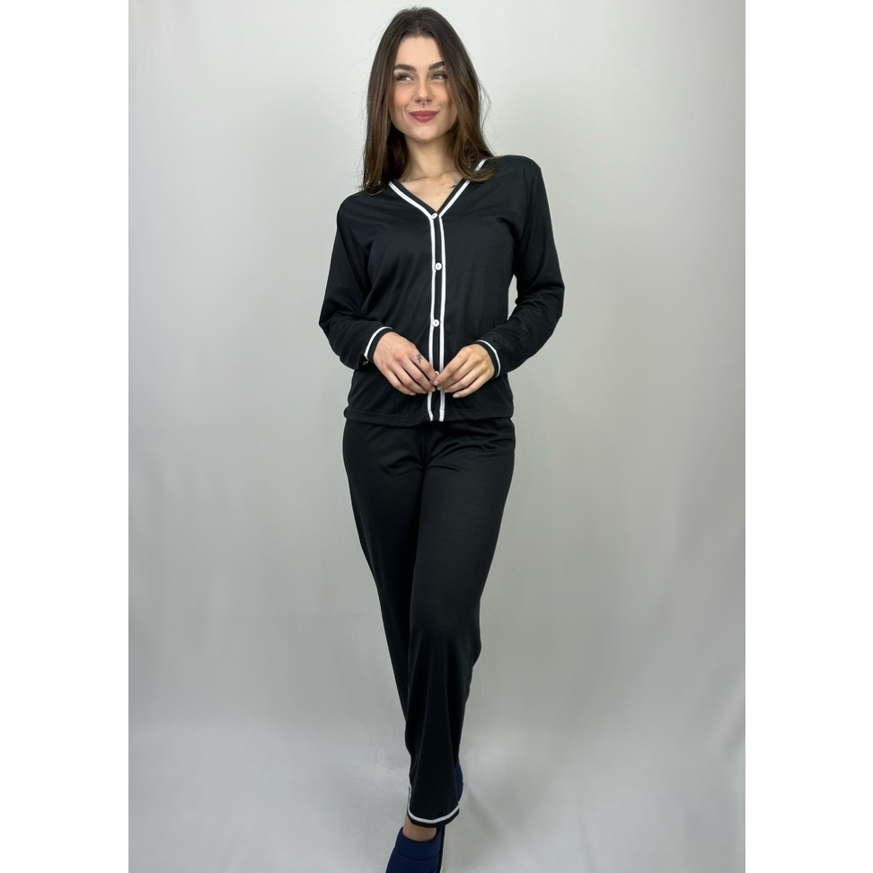 Pijama Longo Feminino Americano Blogueira Aberto Botão Amamentação Feminino Blogueirinha Frio Inverno Promoção