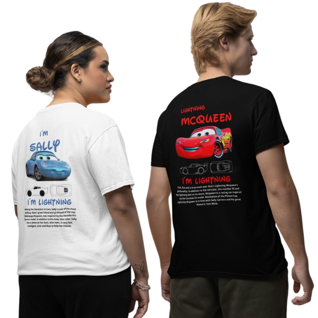 Kit Casal 2 Camiseta Camisa Manga Curta Feminina E Masculina 100% Algodão Estampada Relâmpago Mcqueen E Sally Carrera