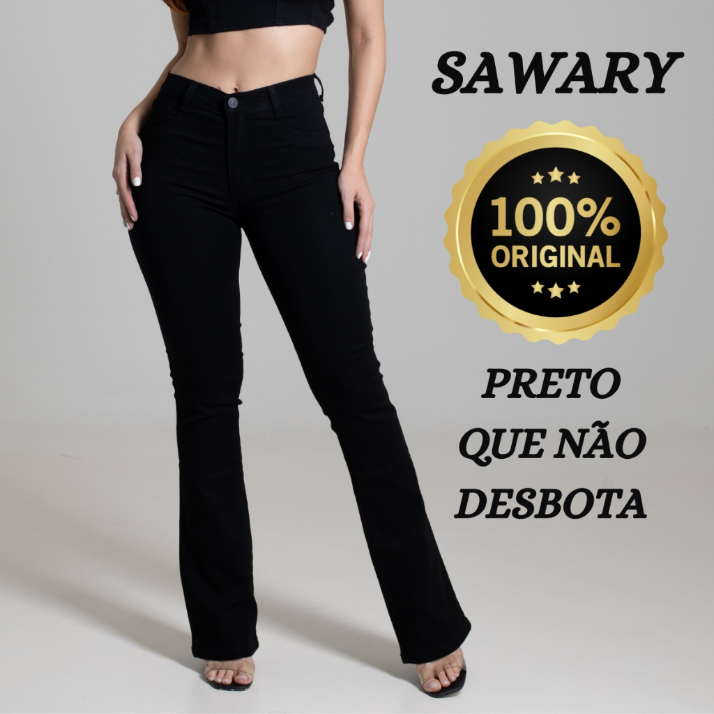 Calça Flare CalÃ§as Sawary Preta Calça Boot Cut Sawary Com Bolsos