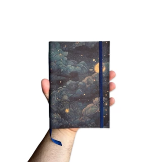 Sketchbook Caderno Noite de Estrelas com Elástico e Marca Página Aquarela