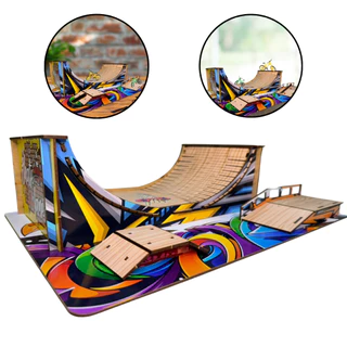 Pista Em Mdf Skate De Dedo Pista Adesivada C/ Rampa Para Manobras Mdf