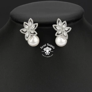 Brinco de Noiva Pérola Prata Festas Debutantes Strass
