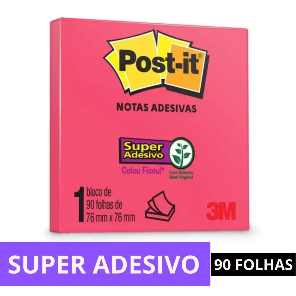 Bloco Adesivo Post-it 3M Rosa Poppy 76x76mm 90 Folhas | Shopee Brasil