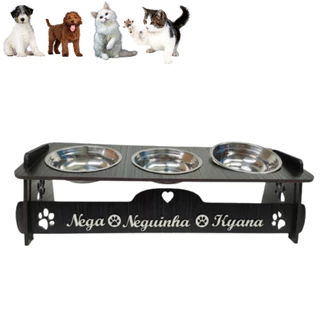 Comedouro Personalizado Com TAMPAS Triplo Elevado Alto Para Cães/Gatos Tigelas De Inox