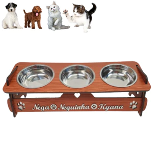Comedouro Personalizado Com TAMPAS Triplo Elevado Para Cães/Gatos Tigelas De Inox