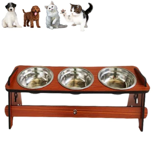 Comedouro Triplo Elevado Com TAMPAS Para Cães/Gatos Tigelas De Inox