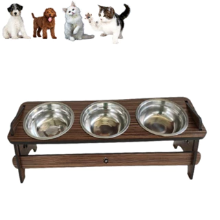 Comedouro Triplo Com TAMPAS Para Cães e Gatos Tigelas De Inox