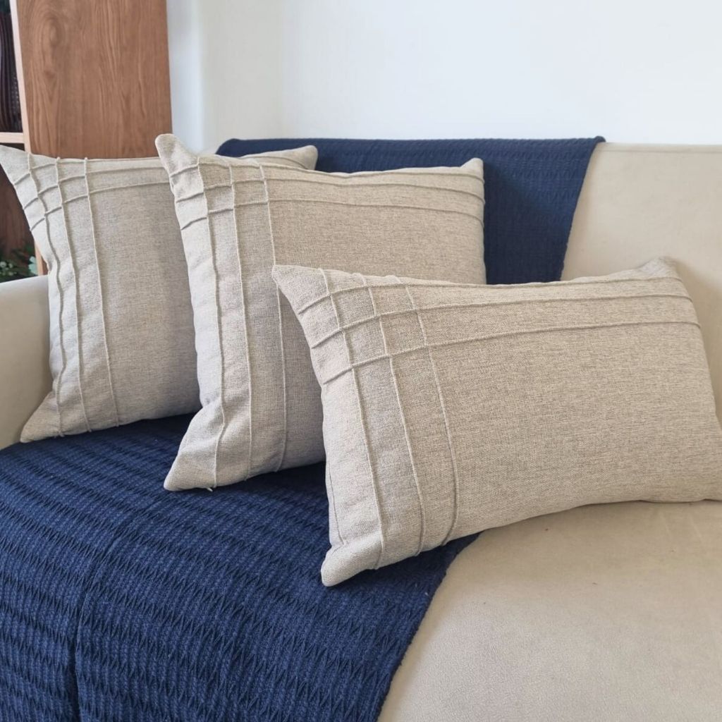 kit 3 capas de almofadas de linho drapeado luxo Decorativas para Sofá Cama