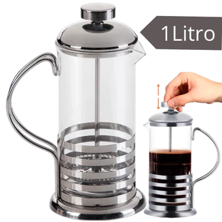 Cafeteira Prensa Francesa de Inox Vidro Cremeira para Café Leite Filtro de aço inoxidável removível