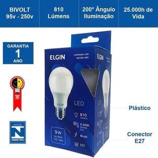 Lâmpada Led 9w, 12w, 20w, 30w Bulbo Bivolt Elgin 6500K Branca