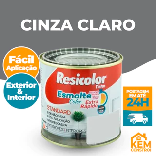 Tinta Esmalte Sintético Brilho Standard Resicolor para Madeira Ferro latão Cor Cinza Claro 225ml