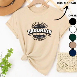 Camiseta T-shirt Blusa Feminina 100% Algodão Estampa Brooklyn