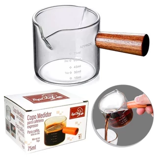 Copo Vidro Medidor De Café Expresso Alça De Madeira Barista