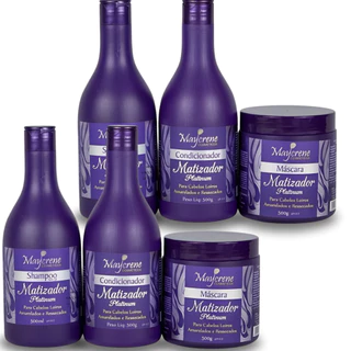 Kit Matizador Maycrene Desamarelador Para Cabelos Loiros Platinum -Shampoo - Condicionador -Máscara