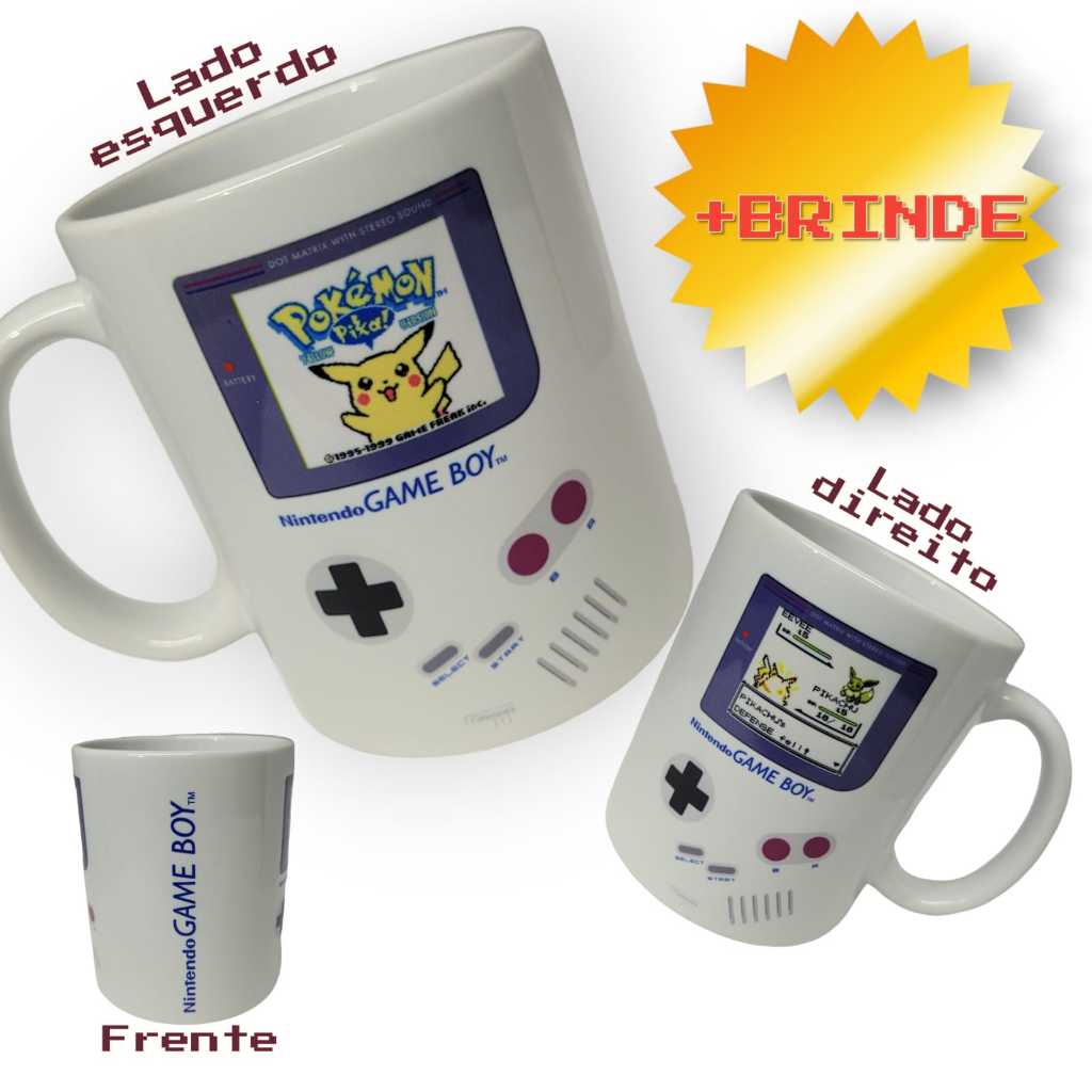 Caneca Game Boy Pokémon yellow + brinde