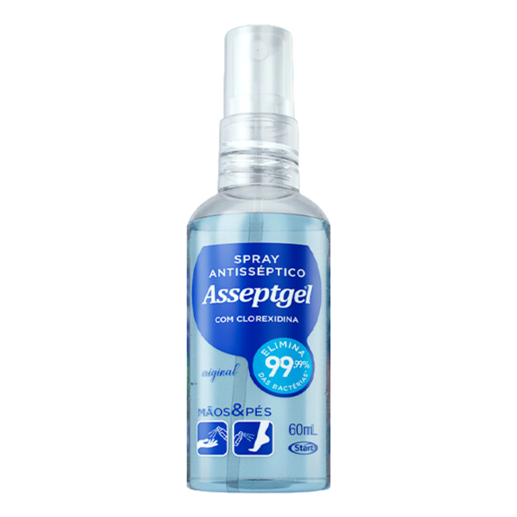 Álcool Spray Antisseptico de Bolsa Asseptgel Higiene 60ml Clorexidina Original