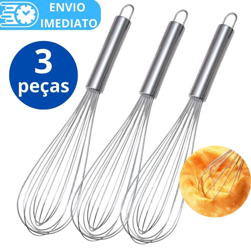 KIT 3 Batedor de clara ovo Fouet fue INOX para Cozinha Casa 