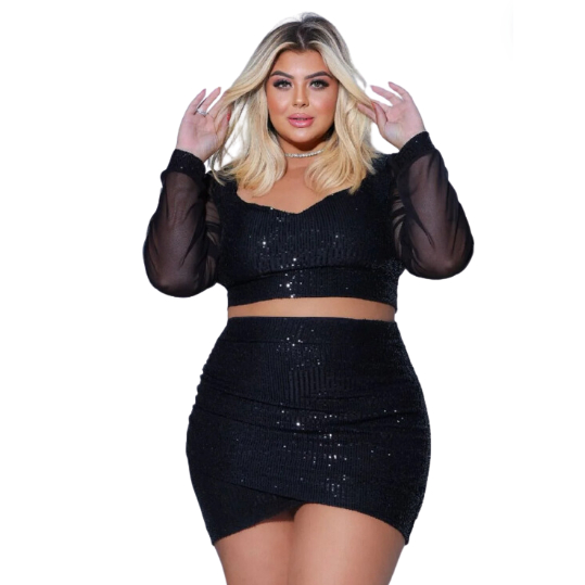 Cropped Balada Paete Brilho Roupa Plus Size Lantejoulas Bojo Manga ...