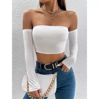 TOP CROPPED TOMARA QUE CAIA MANGA LONGA