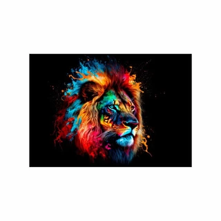 Quadro Decorativo em Adesivo Leão Multicolorido Abstrato com Moldura em Adesivo