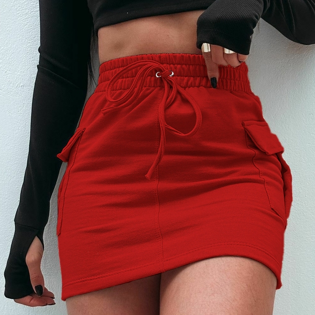Saia Moletom Cargo Feminina Moda Causal Tendência Estilo Saia Moletom Saia Cargo