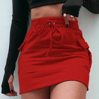Saia Moletom Cargo Feminina Moda Causal Tendência Estilo Saia Moletom Saia Cargo