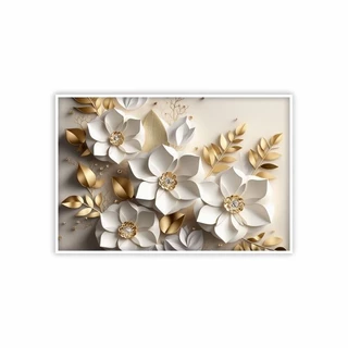 Quadro Decorativo em Adesivo Flores com Dourado Impressão em 3D
