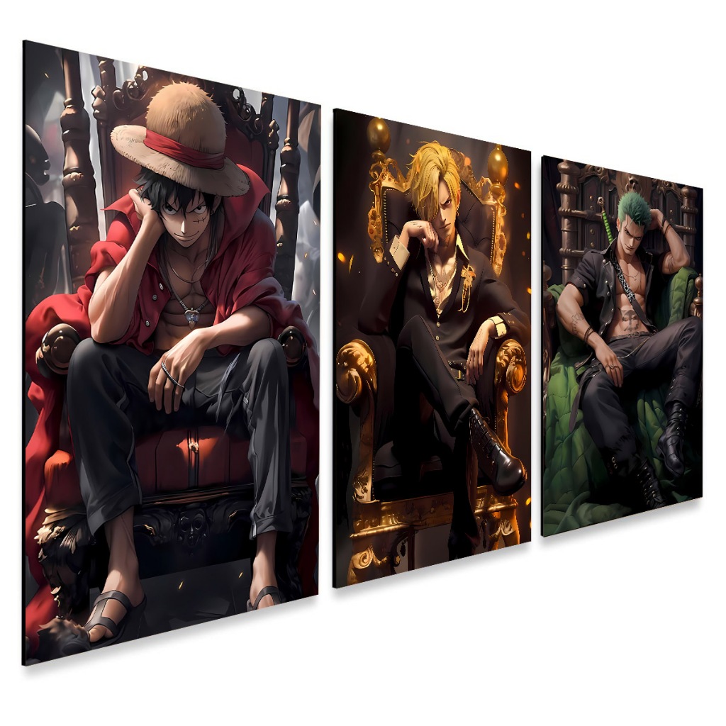 Kit 3 Quadros Decorativos Luffy Zoro e Sanji Exclusivo