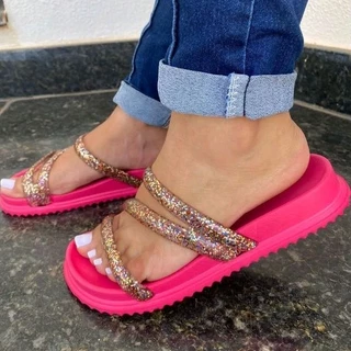 Sandália Feminina Papete Birken Plataforma Glitter Ultra Leve