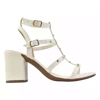 Sandália Kamarine Salto Bloco Grosso Gladiadora Duas Pulseiras Preto, DOURADA E OFF WHITE