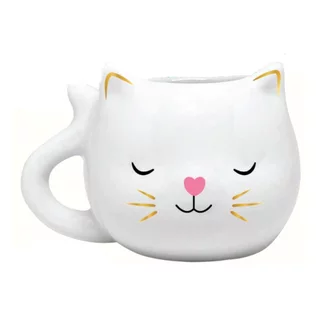 Caneca Decor Ceramica 380 ml de Gato Gatinho Rosa Fofo Xícara 3d Nariz Coração Fofinho Animais Pets