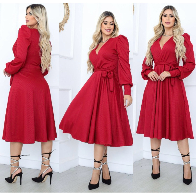 Vestido gode rodado feminino manga longa cumprida, tamanho 44 46 moda ...