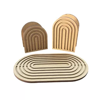 Kit espiral frisado cru bandeja e vasos 3 peças MDF