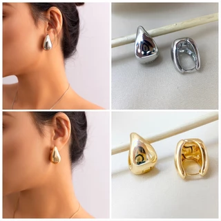 Brinco gota D'Agua virgula elegante fecho de click Moda Blogueira folheados a prata 925 e ouro 18K