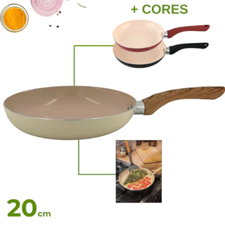 Frigideira Antiaderente de Alumínio Com Revestimento Cerâmico Premium 20cm Frigideira Funda Com Cabo de Madeira Não Gruda