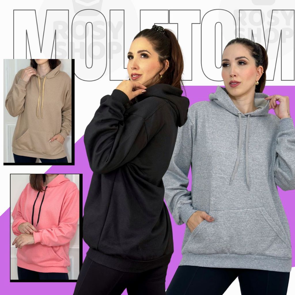 Blusa Feminina Moletom Com Capuz Liso Blusa Frio Casaco Sem