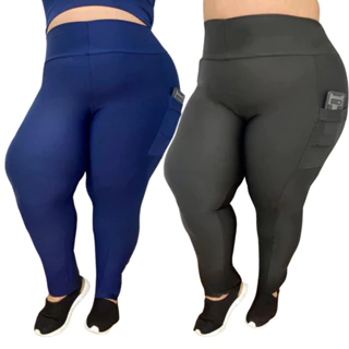 KIT 2 legging Bolso Plus Size feminino 44 ao 54 Suplex premium academia caminhada modelo curves