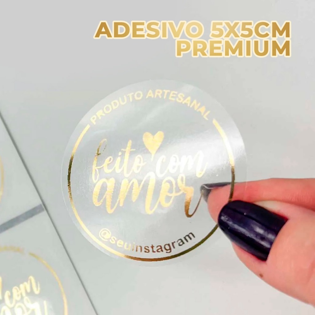 Adesivo Dourado Resistente 5x5cm Etiqueta Redonda Hotstamping Etiqueta ...