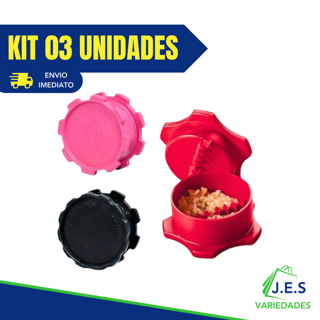 Kit Triturador de Alho, Cebola, Temperos, Ervas - Processador Manual - 8cm x4cm - Amassador e Moedor - Cores Sortidas