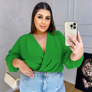 Blusa Feminina Cropped Manga Longa Bufante Solta Plus Size