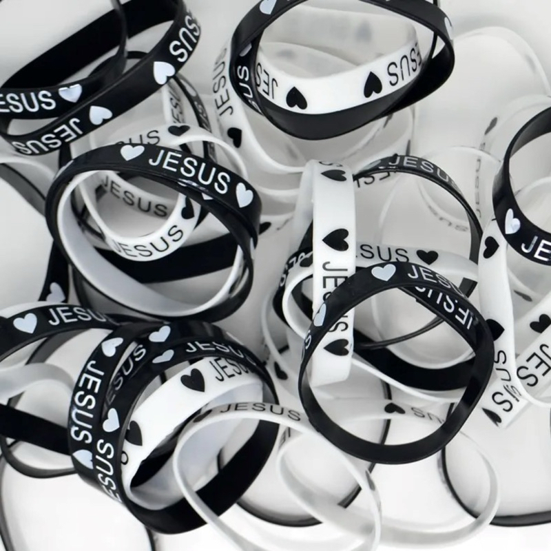 PULSEIRA JESUS CRISTO BRANCA OU PRETA EVANGÉLICO CATÓLICO IGREJA CULTO SILICONE UNISSEX EVENTO