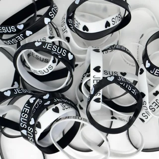 PULSEIRA JESUS CRISTO BRANCA OU PRETA EVANGÉLICO CATÓLICO IGREJA CULTO SILICONE UNISSEX EVENTO