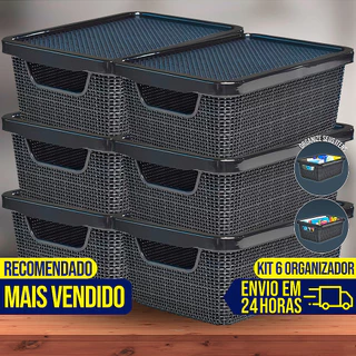 Kit 6 Caixas Cesto Organizador 2 Litros Grande Com Tampa Multiuso Armazenamento CABE TUDO