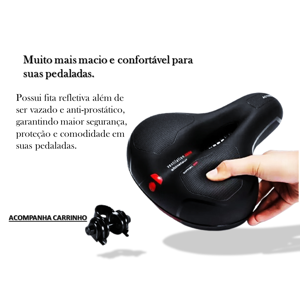 Banco Selim 2 Molas Mega Soft Vazado Confortável Largo Com Refletor Elastomero