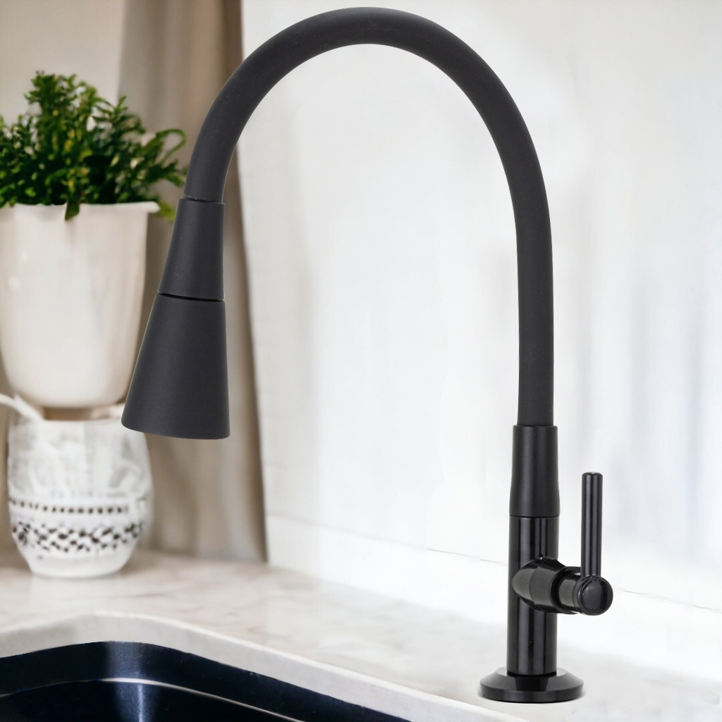 Torneira Gourmet Cozinha Bancada Pia Flexível Preta Abs 1068 C65