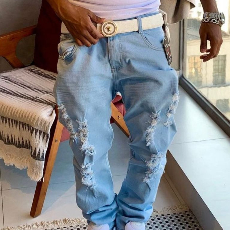 Calça Jeans Clara Rasgada Drip US Corte Gringo Destroyed - Rap Trap Gringa Apertada Skinny Moda