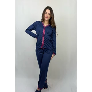 Pijama Longo Americano Blogueirinha Feminino Aberto Amamentação de Botão Blogueira Promoção