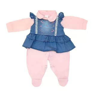 Macacão Bebê Luxo com Jeans Bordado